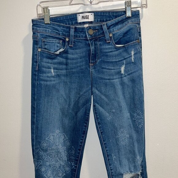 Paige Womens Distressed Mid-Rise Skinny Jeans Size 26 With Floral Print - Picture 3 of 9
